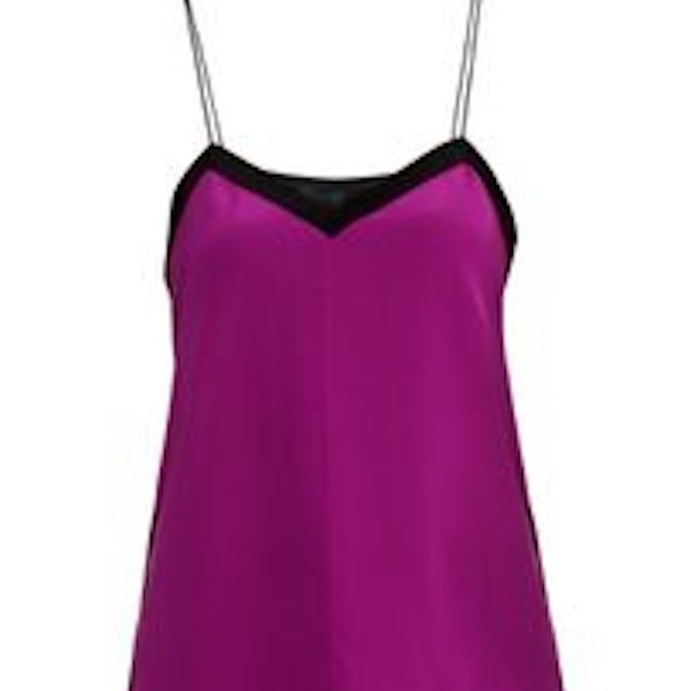 Tibi Heavy Silk V-Neck Silk Cami, Boysenberry/Black - Picture 2 of 13